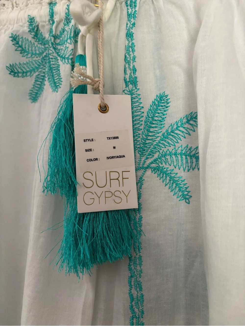 Surf Gypsy Striped Palm Embroidered Pant NWT